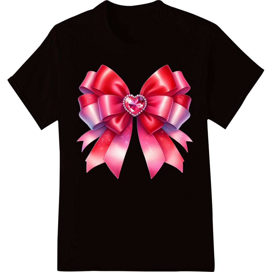 Flirty Valentine's Heart Bow DTF Print Heat Transfer on black shirt - SUPERDTF-DTF Prints-DTF Transfers-Custom DTF Prints