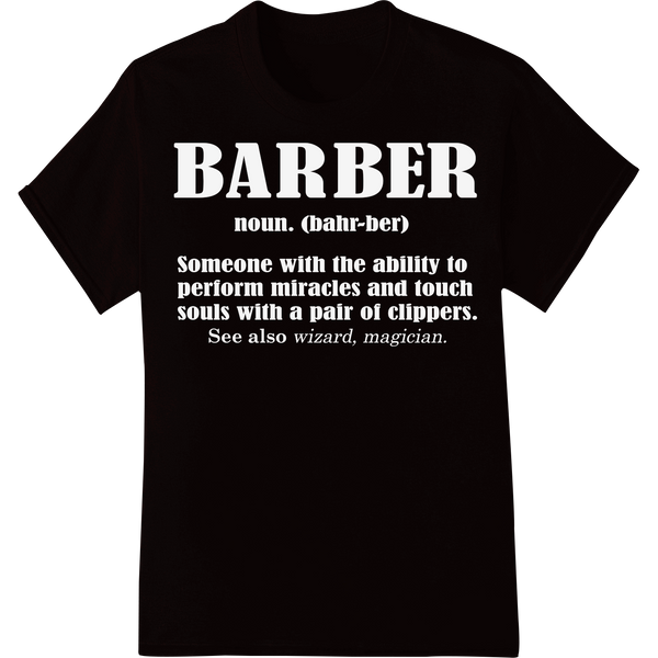 Sleek Barber DTF Print Heat Transfer | Professional Style on black shirt - SUPERDTF-DTF Prints-DTF Transfers-Custom DTF Prints