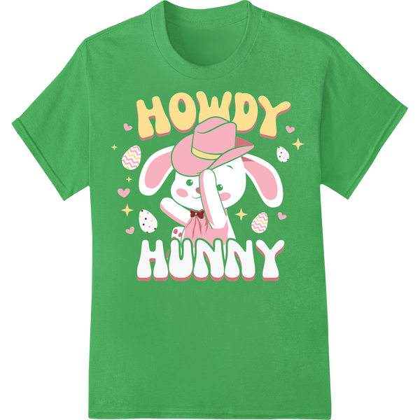 Howdy Easter: Playful Country Charm DTF Print Transfer on green shirt - SUPERDTF-DTF Prints-DTF Transfers-Custom DTF Prints