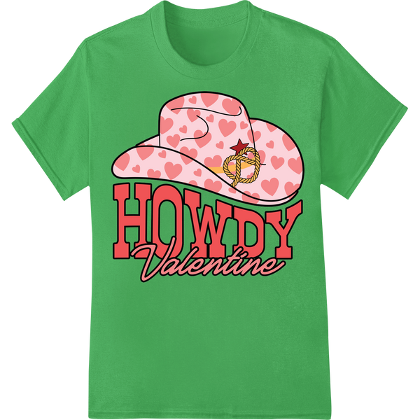 Rustic Romance: HOWDY Valentine Western DTF Transfer Print on green shirt - SUPERDTF-DTF Prints-DTF Transfers-Custom DTF Prints