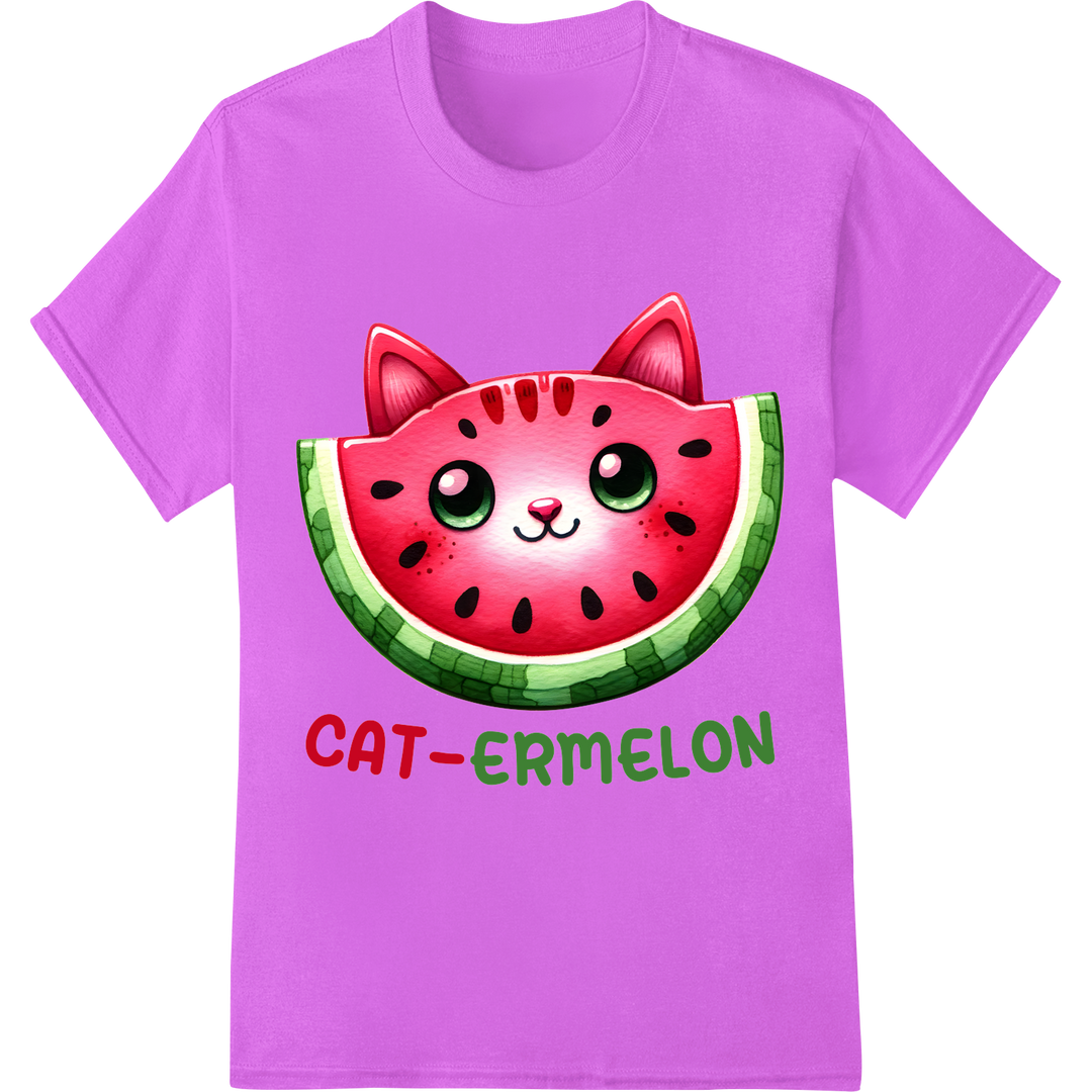 Purr-fect Summer Style: Cat-ermelon DTF Print Heat Transfer on purple shirt - SUPERDTF-DTF Prints-DTF Transfers-Custom DTF Prints