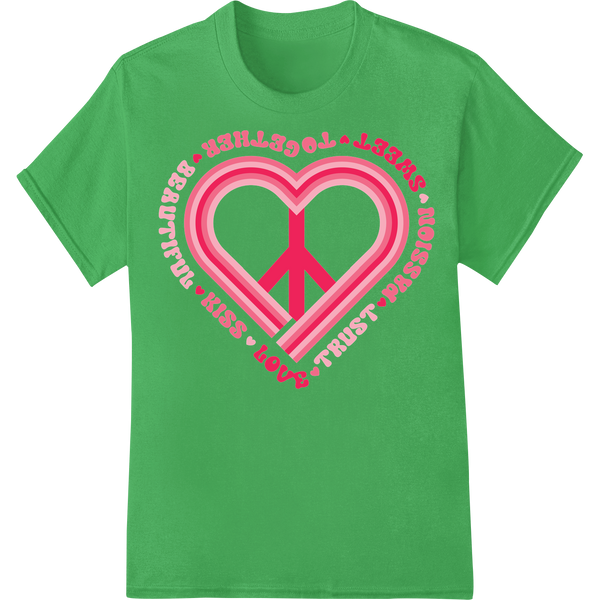 Spread Love & Peace: Vibrant Valentine's Day DTF Print on green shirt - SUPERDTF-DTF Prints-DTF Transfers-Custom DTF Prints