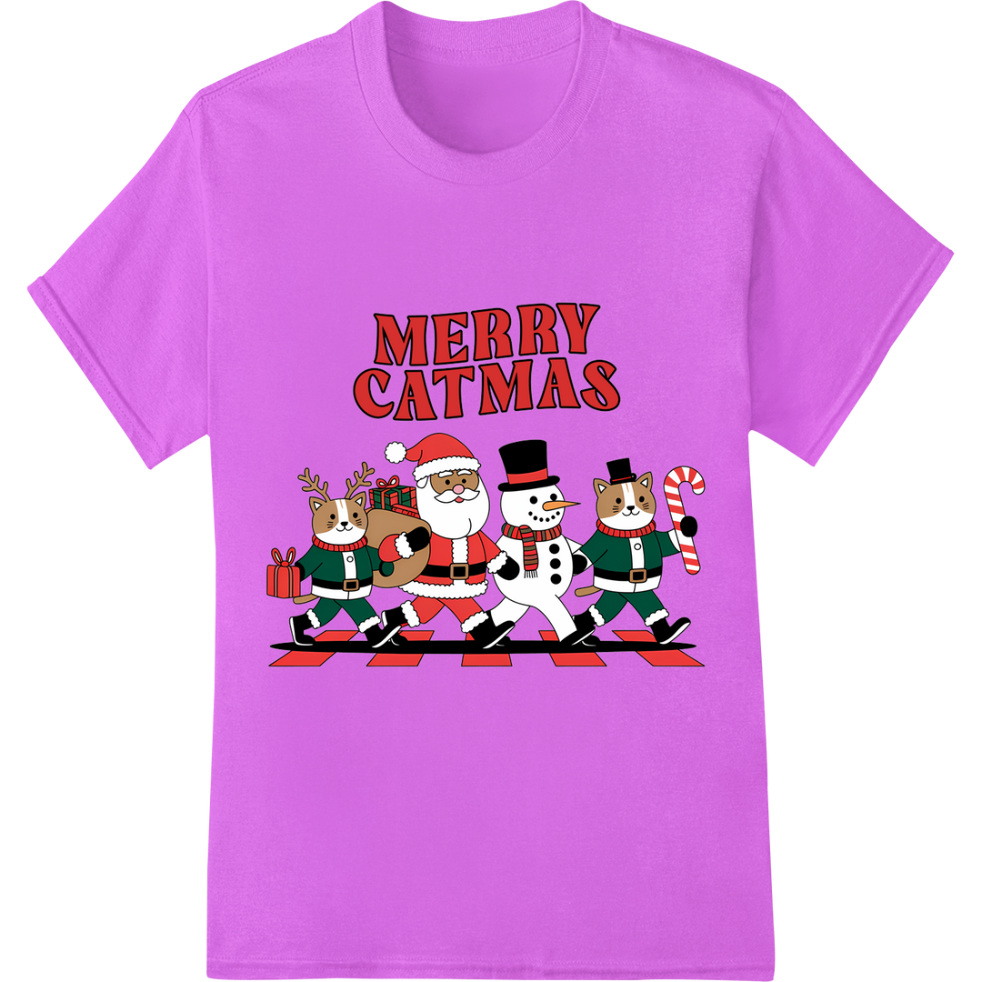 Festive Felines: 'Merry Catmas' DTF Transfer Print on purple shirt - SUPERDTF-DTF Prints-DTF Transfers-Custom DTF Prints