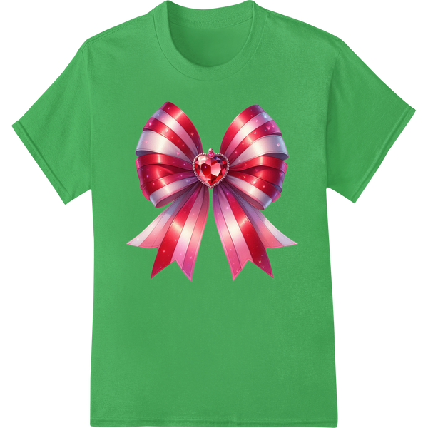 Romantic Red Bow Heart DTF Print for Valentine's Day Gifts on green shirt - SUPERDTF-DTF Prints-DTF Transfers-Custom DTF Prints