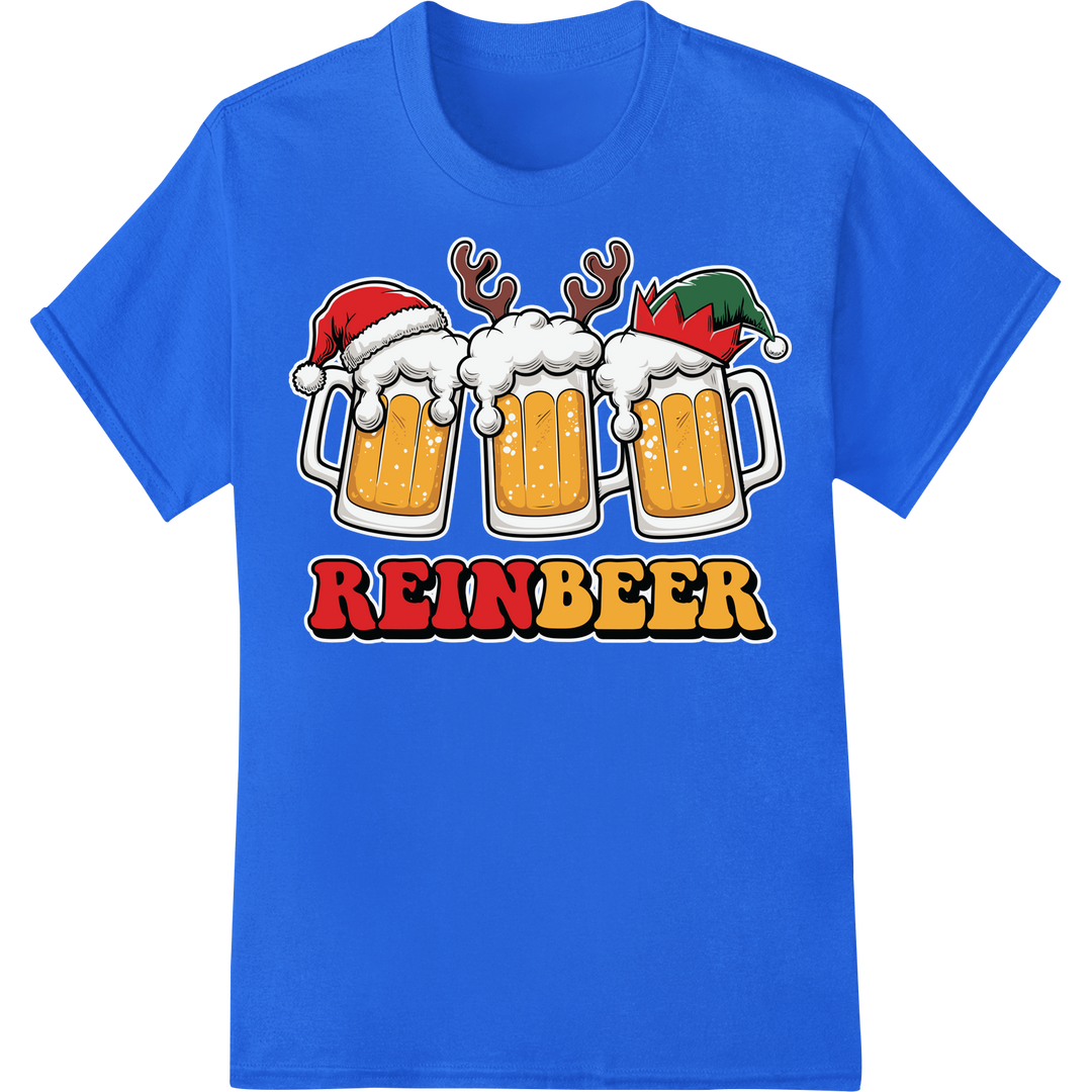 Festive REINBEER Christmas DTF Print Heat Transfer on blue shirt - SUPERDTF-DTF Prints-DTF Transfers-Custom DTF Prints