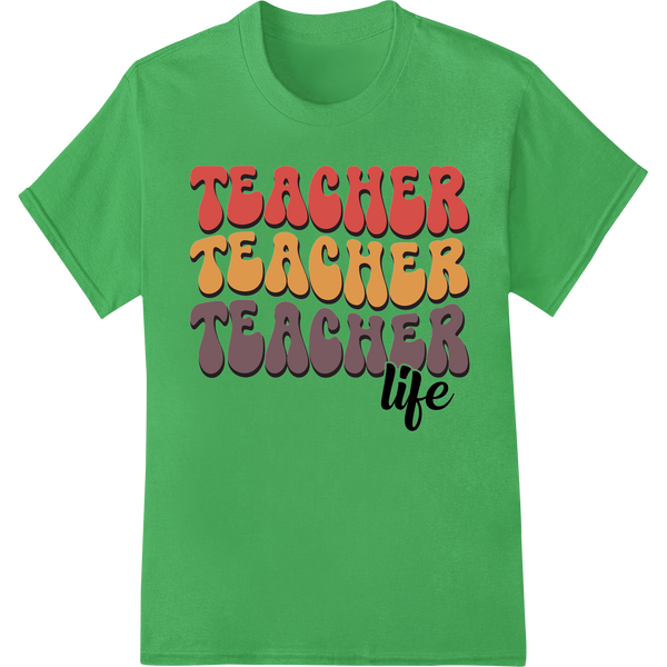 Vibrant 'TEACHER TEACHER TEACHER life' DTF Print Transfer on green shirt - SUPERDTF-DTF Prints-DTF Transfers-Custom DTF Prints