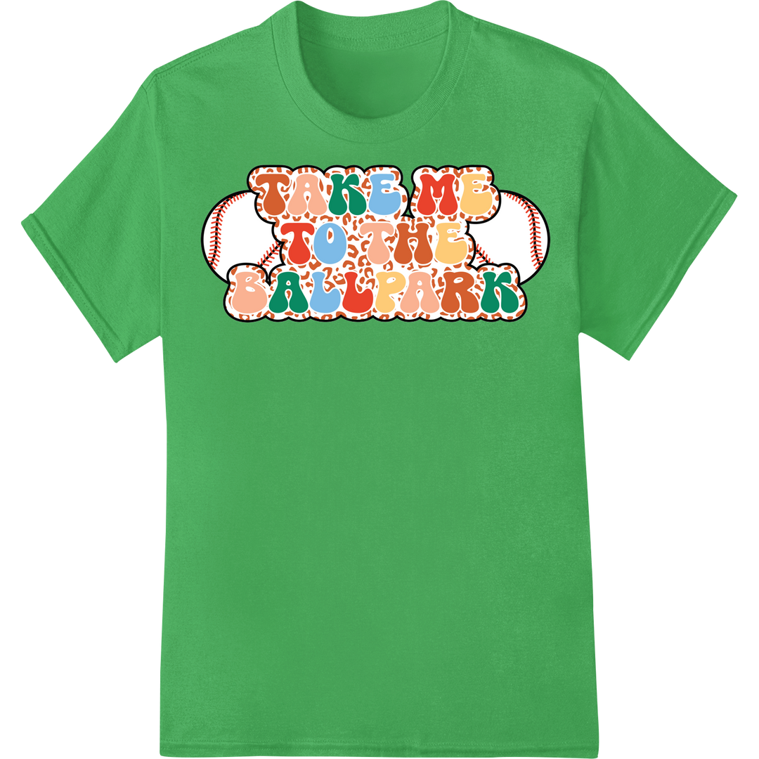 Take Me to the Ballpark: Fun Baseball Pattern DTF Print on green shirt - SUPERDTF-DTF Prints-DTF Transfers-Custom DTF Prints