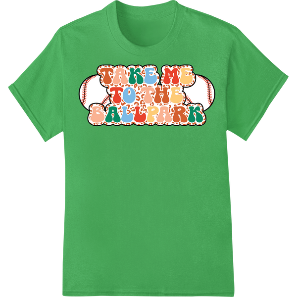 Take Me to the Ballpark: Fun Baseball Pattern DTF Print on green shirt - SUPERDTF-DTF Prints-DTF Transfers-Custom DTF Prints