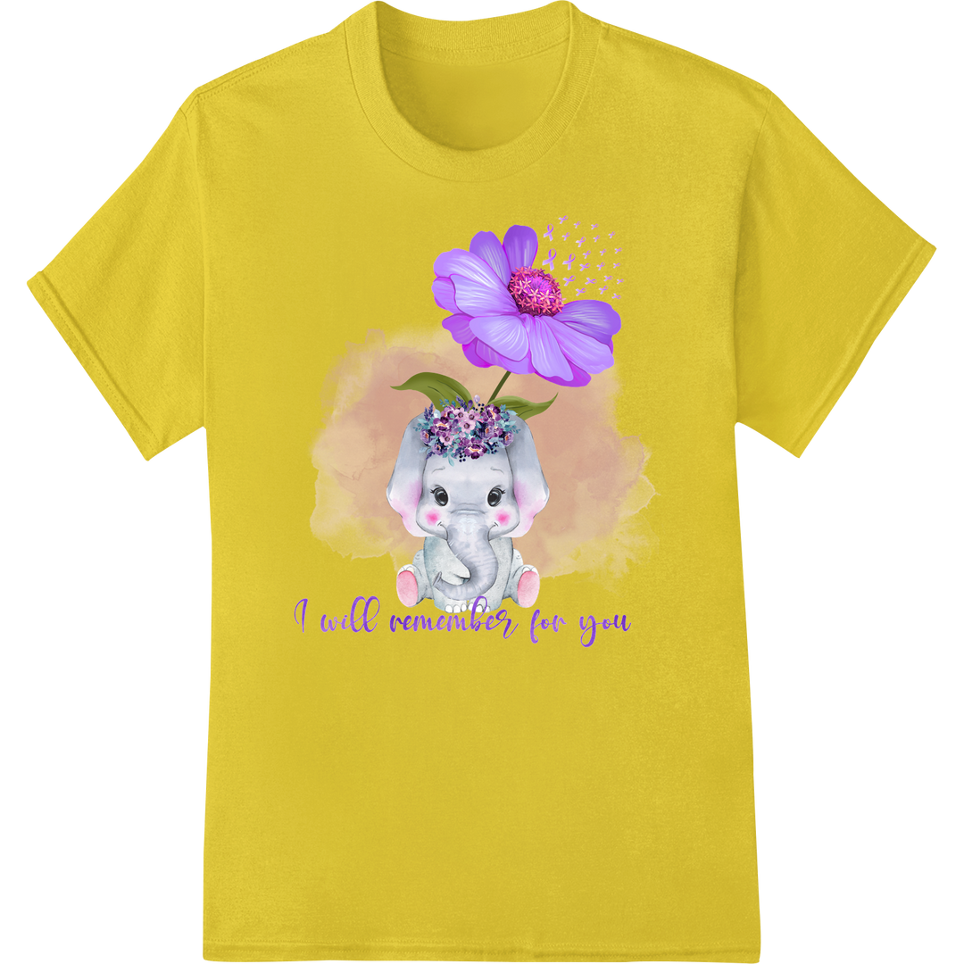 Alzheimer's Awareness: Elephant of Hope DTF Transfer Print on yellow shirt - SUPERDTF-DTF Prints-DTF Transfers-Custom DTF Prints