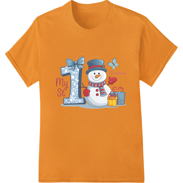 Adorable My 1st Christmas Snowman DTF Print Heat Transfer on orange shirt - SUPERDTF-DTF Prints-DTF Transfers-Custom DTF Prints