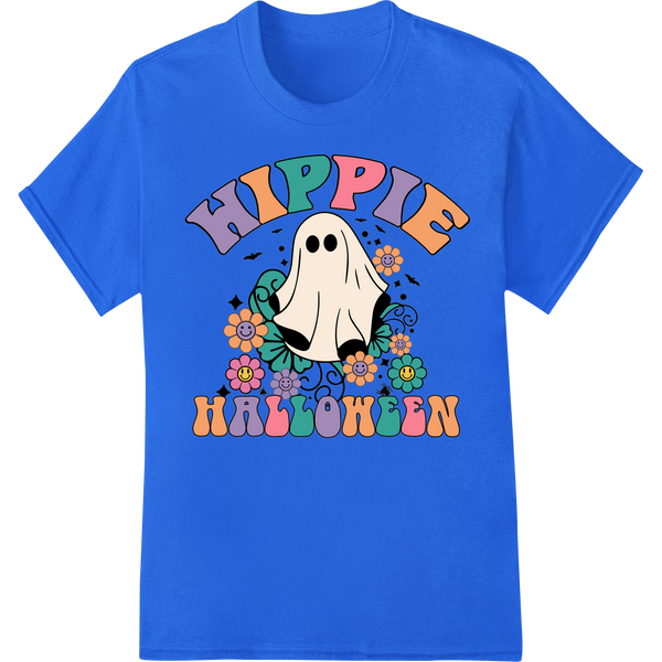 Groovy Halloween Hippie Ghost DTF Print Heat Transfer on blue shirt - SUPERDTF-DTF Prints-DTF Transfers-Custom DTF Prints