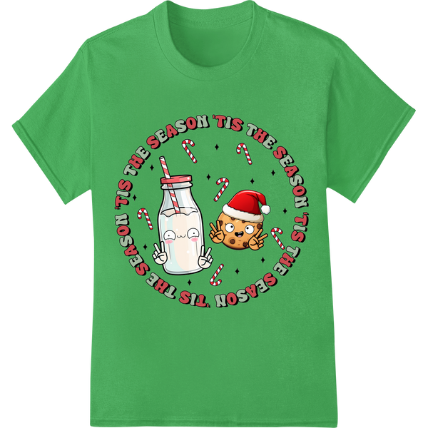 Retro Santa & Gingerbread Christmas DTF Heat Transfer Print on green shirt - SUPERDTF-DTF Prints-DTF Transfers-Custom DTF Prints