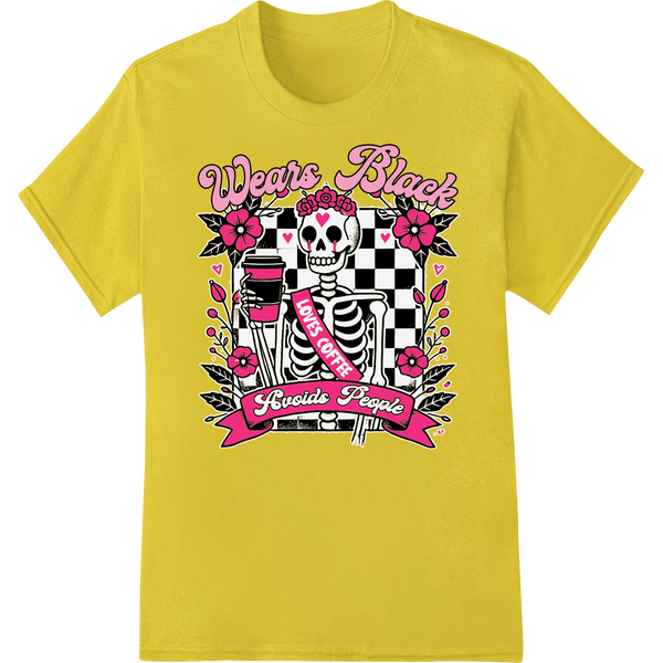 Innovative custom apparel design on Edgy Skull & Roses: Wears Black Knows People DTF Transfer