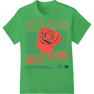 Durable innovative apparel printing applied to Edgy 'Sick of Nature' Red Rose Grid Print Heat Transfer