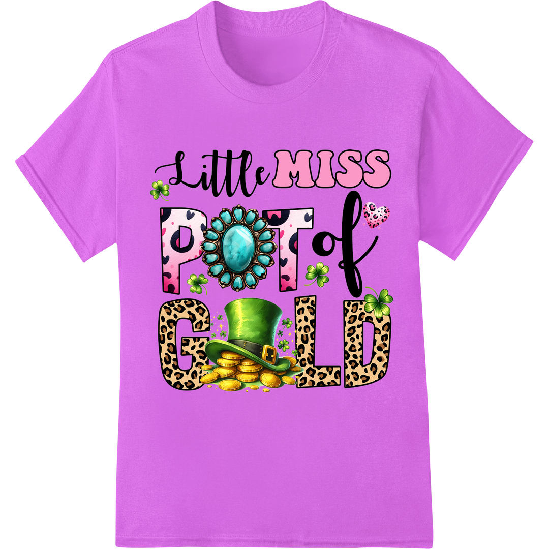 Little Miss Pot of Gold: Charming St. Patrick's Day DTF Print on purple shirt - SUPERDTF-DTF Prints-DTF Transfers-Custom DTF Prints