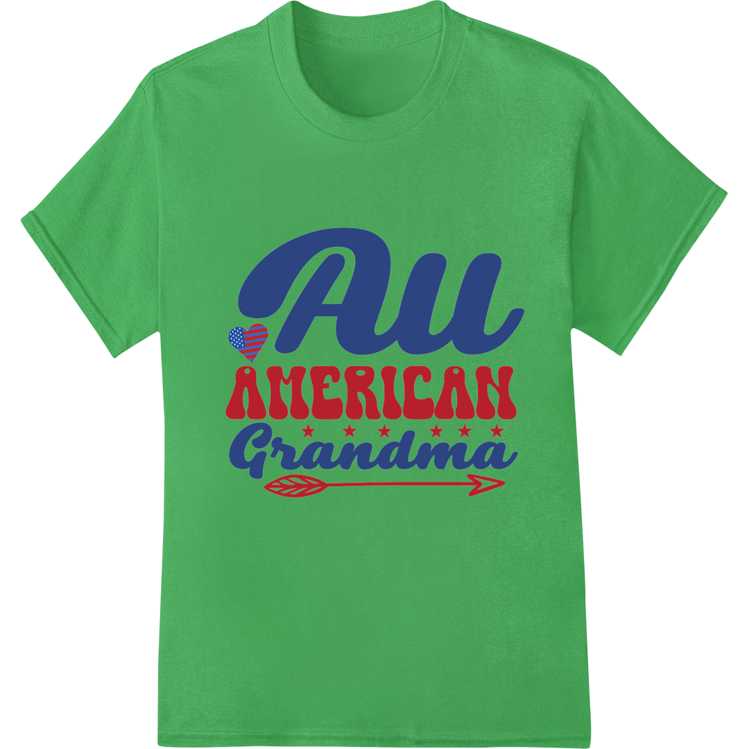 All American Grandma Patriotic DTF Print Heat Transfer on green shirt - SUPERDTF-DTF Prints-DTF Transfers-Custom DTF Prints