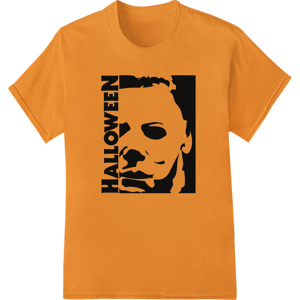 Silhouette heat transfer design of Michael Myers, the iconic horror movie villain, in a terrifying pose with a knife.