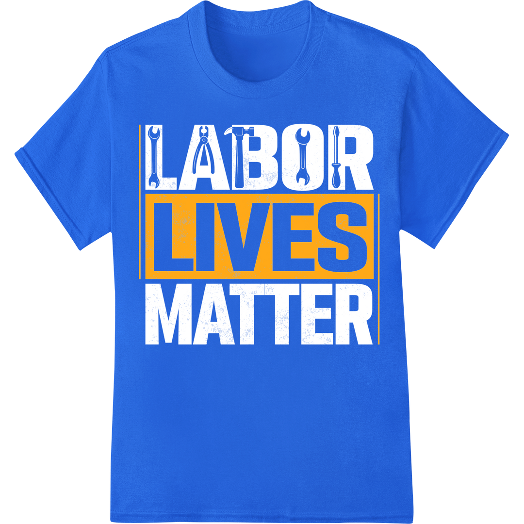 Bold 'LIVES' DTF Print Heat Transfer for Labor Day Style on blue shirt - SUPERDTF-DTF Prints-DTF Transfers-Custom DTF Prints