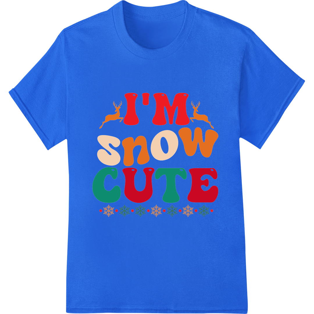 Adorable 'I'm Snow Cute' Christmas Typography DTF Print on blue shirt - SUPERDTF-DTF Prints-DTF Transfers-Custom DTF Prints