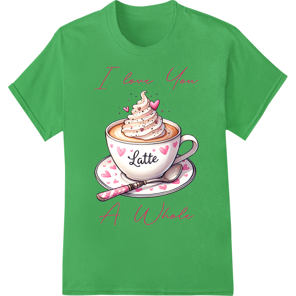 Adorable "I love You A Whole Latte" Valentine's Day DTF Print on green shirt - SUPERDTF-DTF Prints-DTF Transfers-Custom DTF Prints