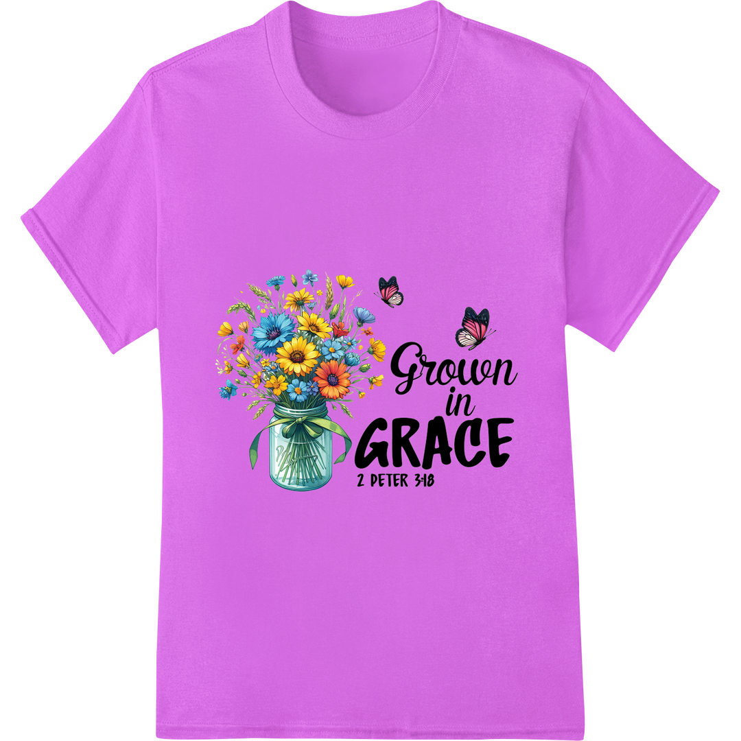 Grown in Grace: Inspirational Christian DTF Print Design on purple shirt - SUPERDTF-DTF Prints-DTF Transfers-Custom DTF Prints