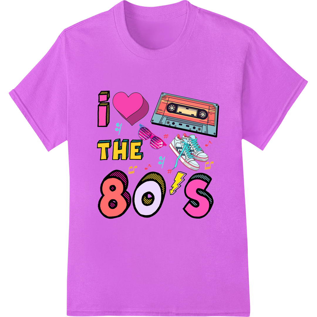 Radical 80's Vibes: Retro DTF Print Heat Transfer on purple shirt - SUPERDTF-DTF Prints-DTF Transfers-Custom DTF Prints