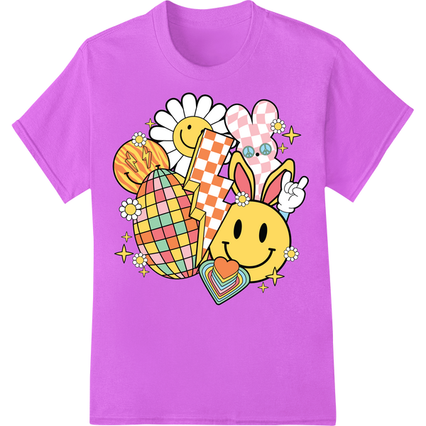 Retro Easter Bunny DTF Print - Nostalgic Charm for Spring on purple shirt - SUPERDTF-DTF Prints-DTF Transfers-Custom DTF Prints