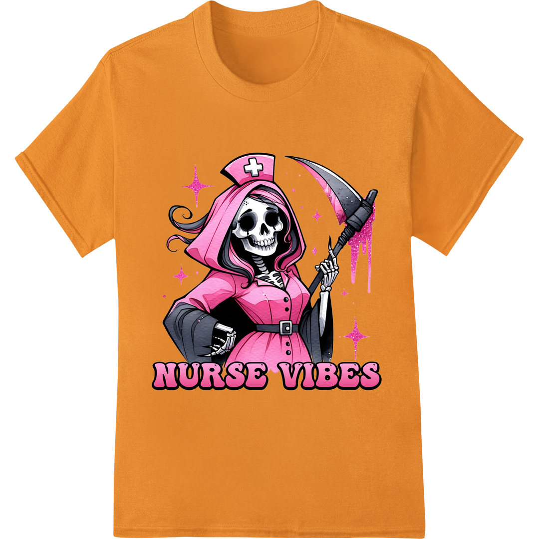 Wicked Skeleton Nurse DTF Print - Spooky Halloween Vibes on orange shirt - SUPERDTF-DTF Prints-DTF Transfers-Custom DTF Prints