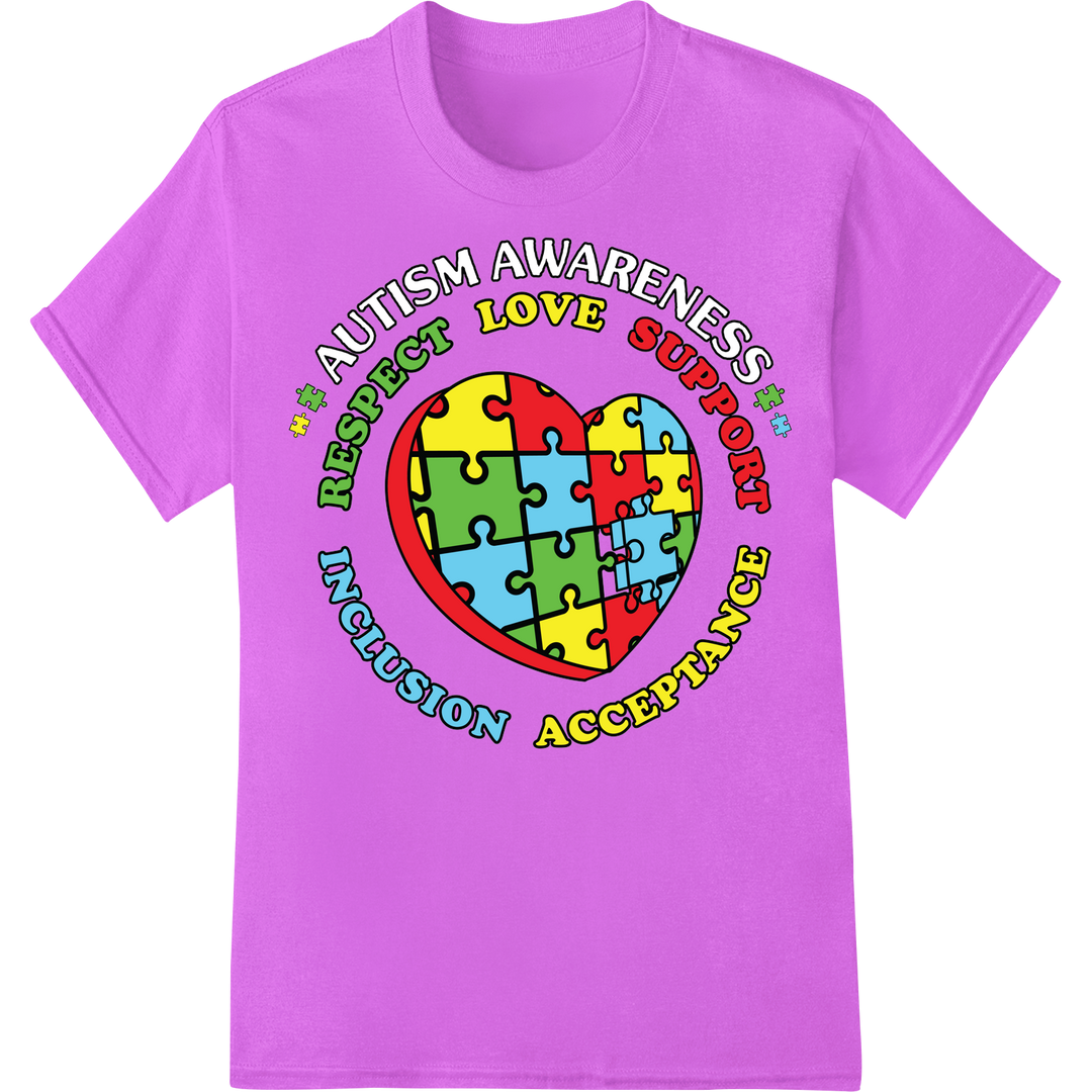 Support Autism Awareness Colorful Puzzle Heart DTF Print on purple shirt - SUPERDTF-DTF Prints-DTF Transfers-Custom DTF Prints