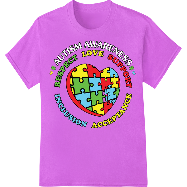 Support Autism Awareness Colorful Puzzle Heart DTF Print on purple shirt - SUPERDTF-DTF Prints-DTF Transfers-Custom DTF Prints