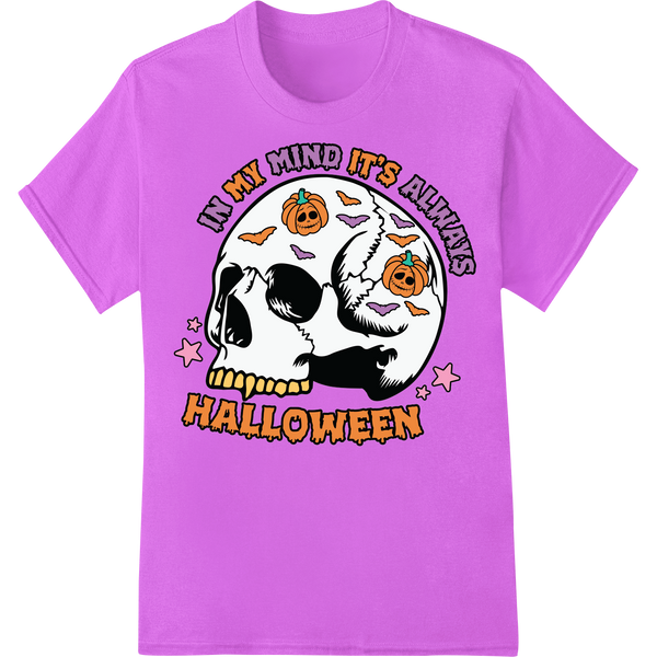 Eternal Halloween: Spooky Skull & Pumpkins DTF Print on purple shirt - SUPERDTF-DTF Prints-DTF Transfers-Custom DTF Prints