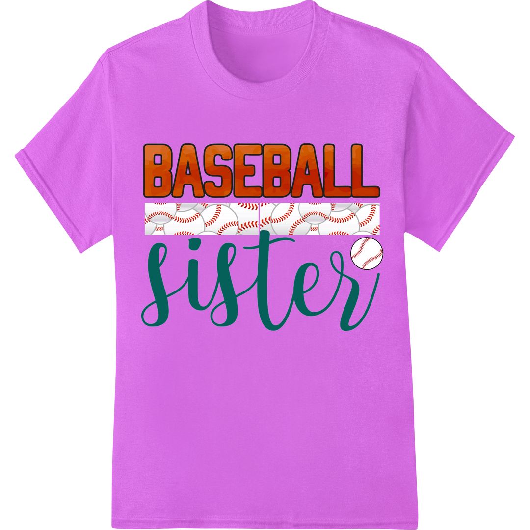 Bold 'Baseball Sister' DTF Print Heat Transfer | Sports on purple shirt - SUPERDTF-DTF Prints-DTF Transfers-Custom DTF Prints