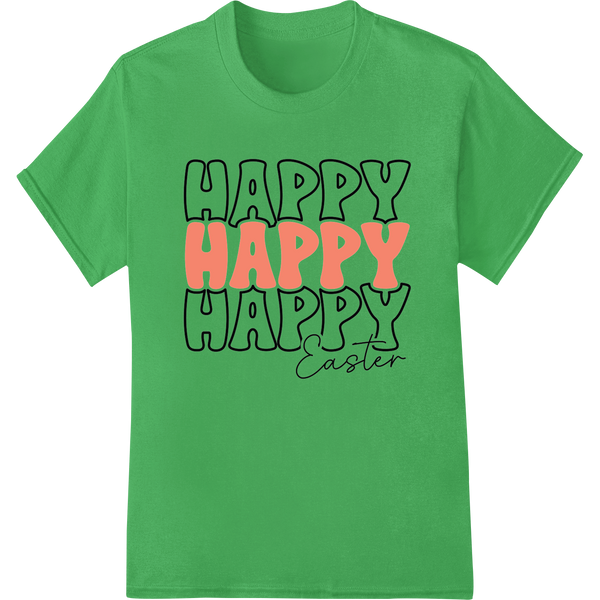 Spread Easter Joy with 'Happy Happy Happy' DTF Print on green shirt - SUPERDTF-DTF Prints-DTF Transfers-Custom DTF Prints