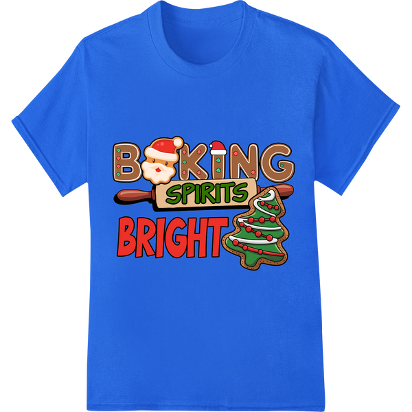 Festive Christmas Baking DTF Print: Spread Holiday Cheer on blue shirt - SUPERDTF-DTF Prints-DTF Transfers-Custom DTF Prints