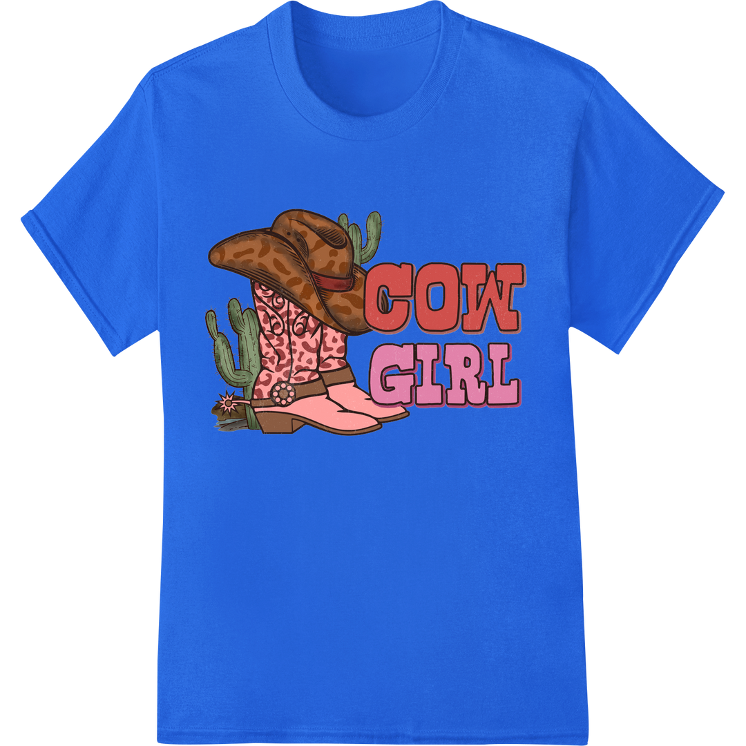 Charming 'COW GIRL' DTF Print Heat Transfer for Western Romance on blue shirt - SUPERDTF-DTF Prints-DTF Transfers-Custom DTF Prints