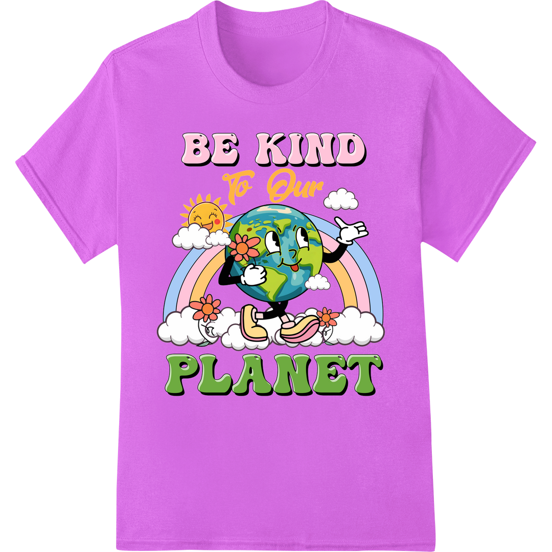 Be Kind to Our Planet: Eco-Friendly DTF Heat Transfer on purple shirt - SUPERDTF-DTF Prints-DTF Transfers-Custom DTF Prints