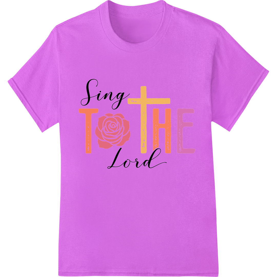 Inspiring Rose Cross DTF Print - Sing Praise to the Lord on purple shirt - SUPERDTF-DTF Prints-DTF Transfers-Custom DTF Prints