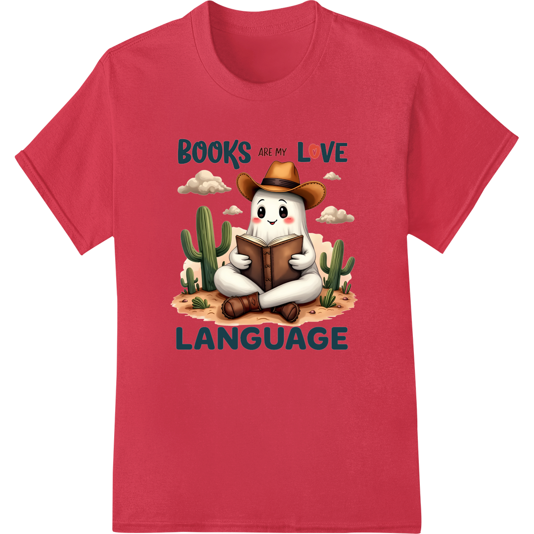 Adorable Cowboy Proclaims "Books Are My Love Language" on red shirt - SUPERDTF-DTF Prints-DTF Transfers-Custom DTF Prints