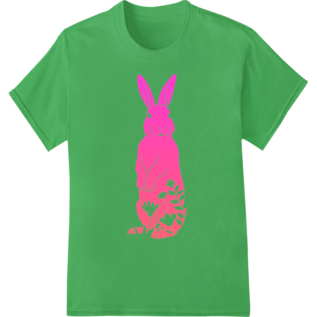 Floral Rabbit Silhouette: Festive Easter DTF Print Transfer on green shirt - SUPERDTF-DTF Prints-DTF Transfers-Custom DTF Prints