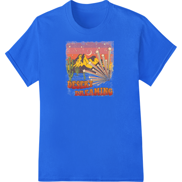 Desert Dreaming: Vibrant Sunset Cactus DTF Print Transfer on blue shirt - SUPERDTF-DTF Prints-DTF Transfers-Custom DTF Prints