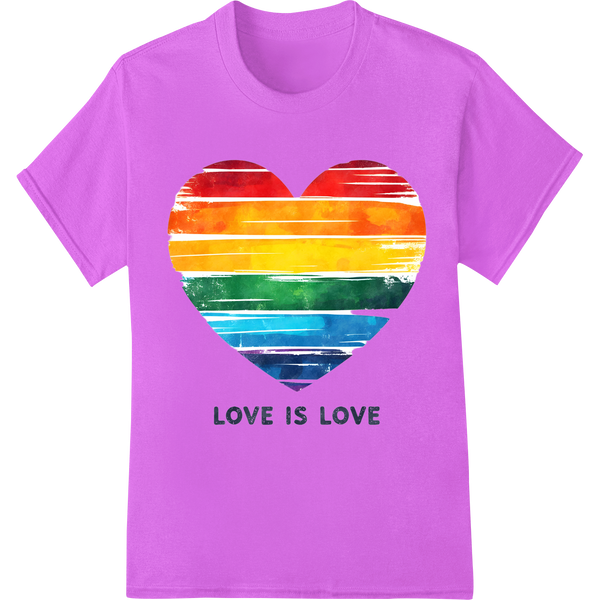 Vibrant Rainbow 'Love is Love' LGBT Pride DTF Print Transfer on purple shirt - SUPERDTF-DTF Prints-DTF Transfers-Custom DTF Prints