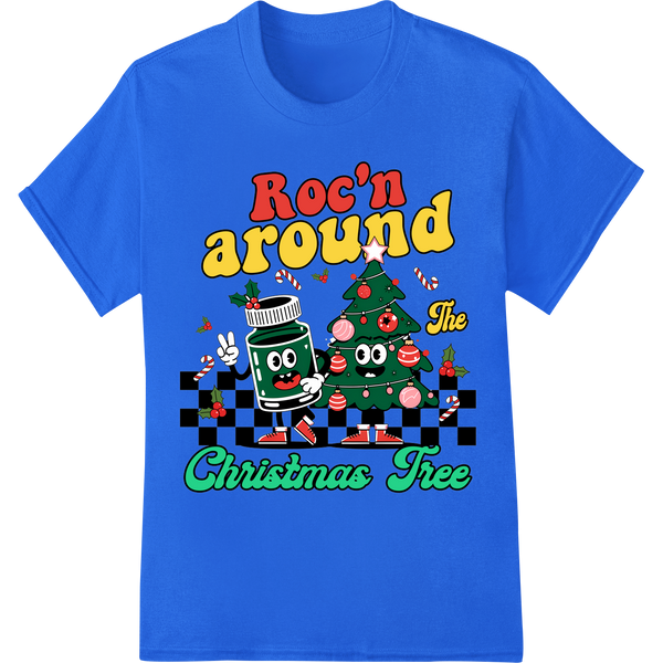 Rockin' Meds 'n Threads: Holiday Cheer in a Pill Bottle on blue shirt - SUPERDTF-DTF Prints-DTF Transfers-Custom DTF Prints