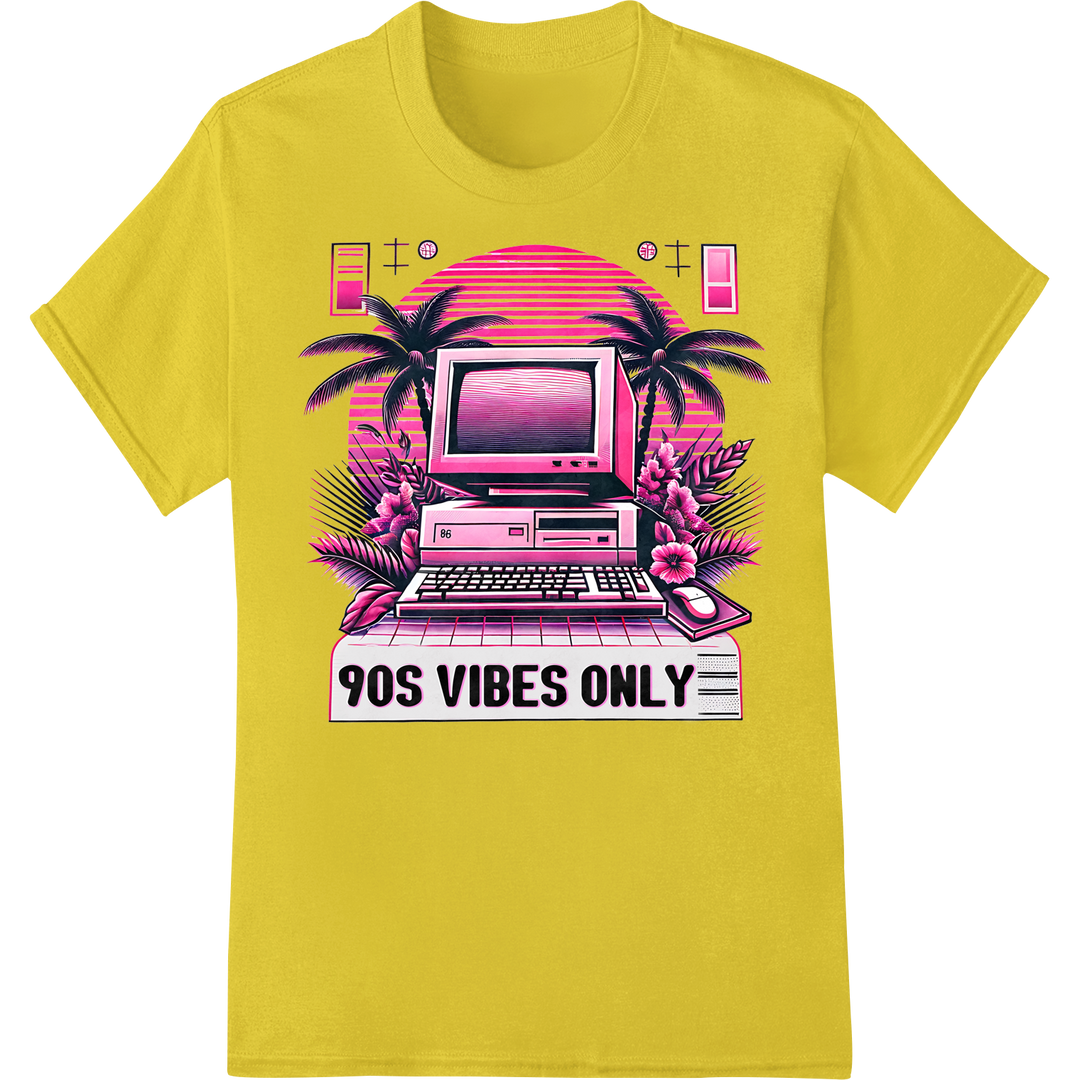 Retro 90s Computer Vaporwave DTF Print Heat Transfer on yellow shirt - SUPERDTF-DTF Prints-DTF Transfers-Custom DTF Prints