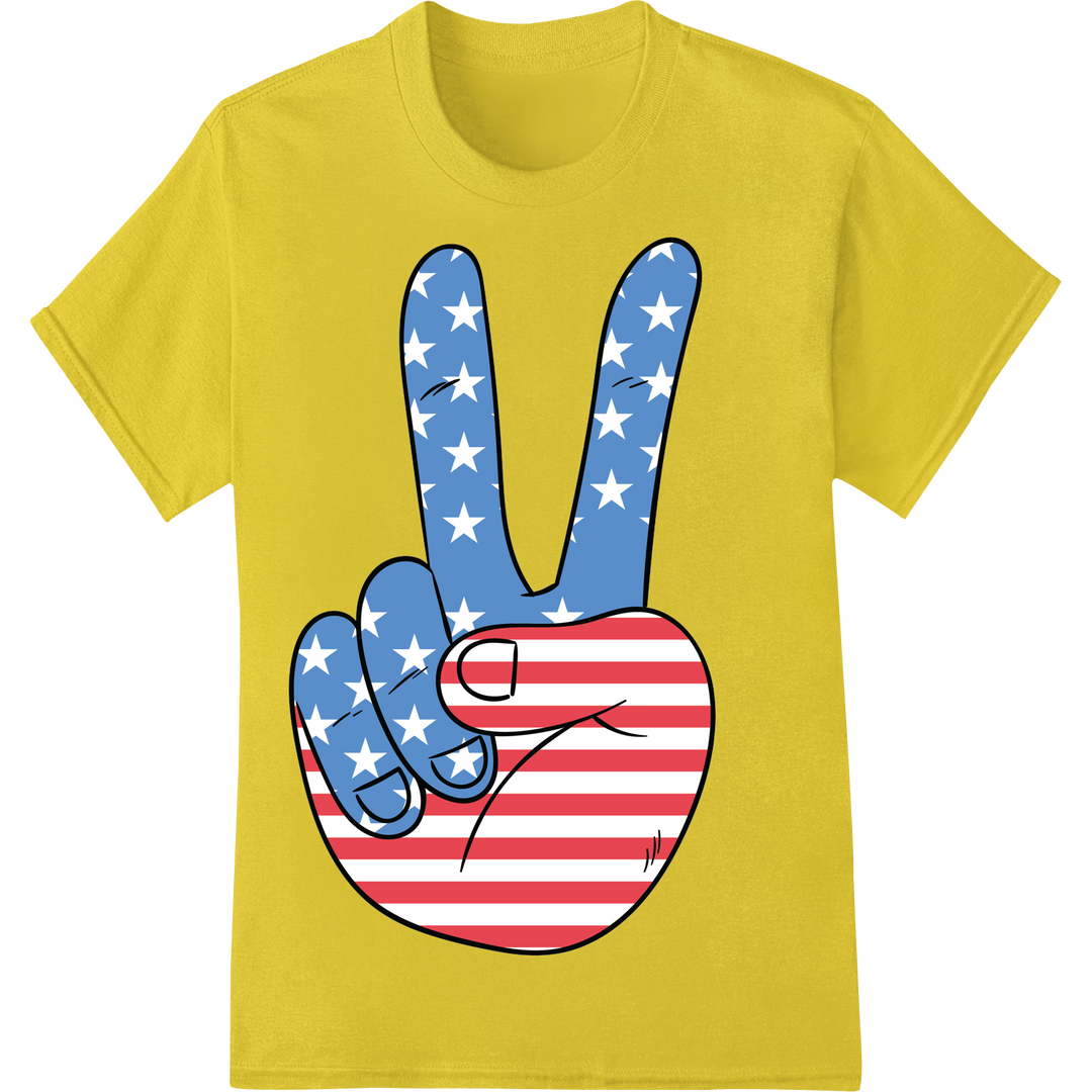 Patriotic Peace Hand: 4th of July DTF Print Heat Transfer on yellow shirt - SUPERDTF-DTF Prints-DTF Transfers-Custom DTF Prints