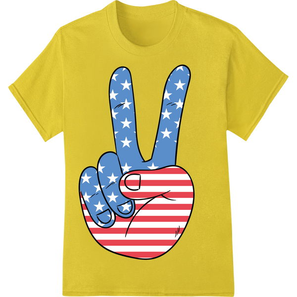 Patriotic Peace Hand: 4th of July DTF Print Heat Transfer on yellow shirt - SUPERDTF-DTF Prints-DTF Transfers-Custom DTF Prints