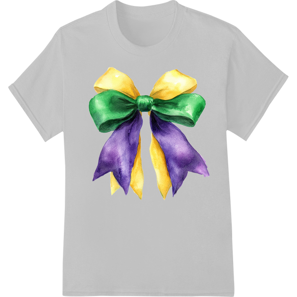 Vibrant Mardi Gras Bow DTF Print Heat Transfer | Party Accessory on white shirt - SUPERDTF-DTF Prints-DTF Transfers-Custom DTF Prints