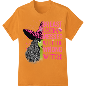 Bold Witch Breast Cancer Awareness Halloween DTF Transfer on orange shirt - SUPERDTF-DTF Prints-DTF Transfers-Custom DTF Prints