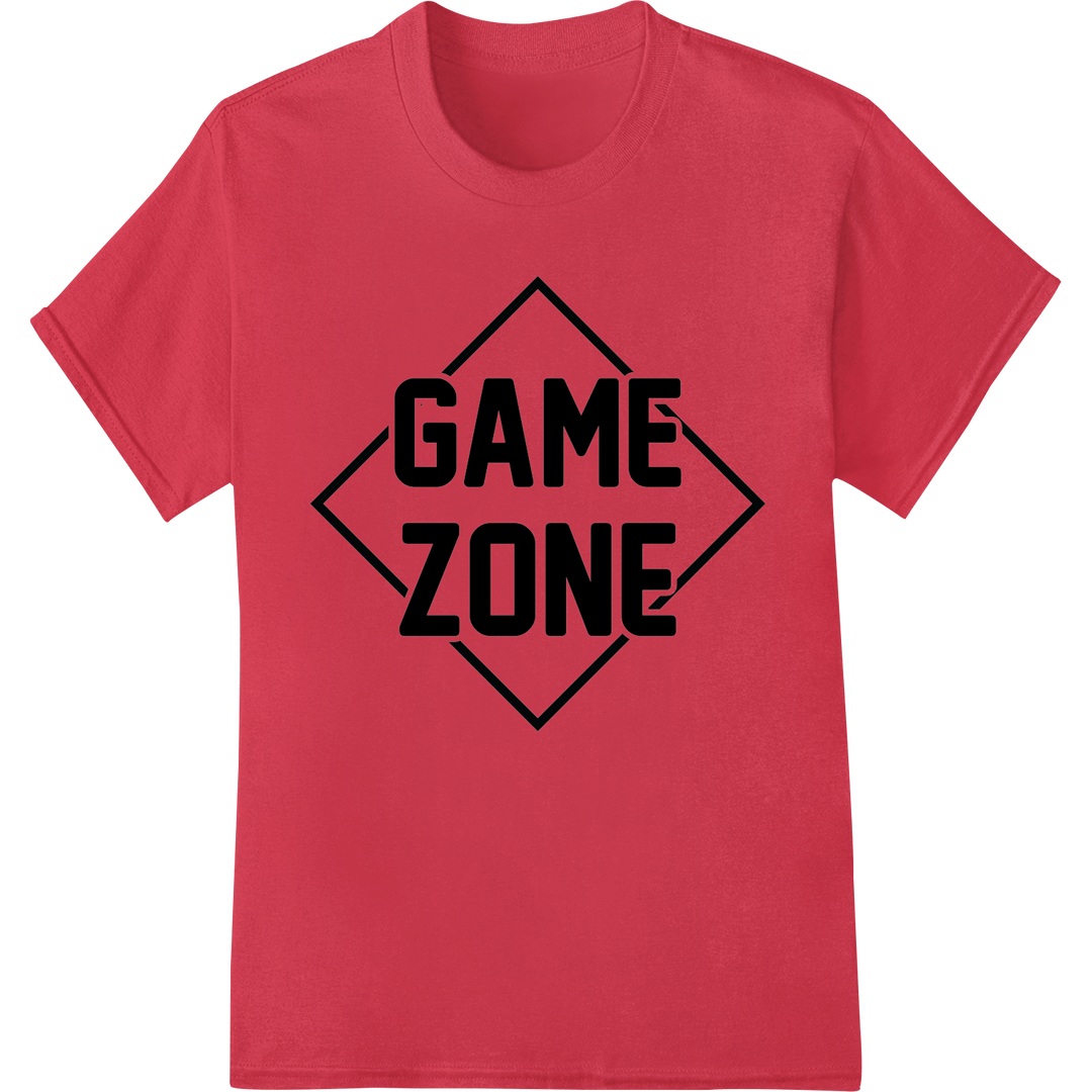 Bold 'GAME ZONE' DTF Print Heat Transfer | Gaming Style on red shirt - SUPERDTF-DTF Prints-DTF Transfers-Custom DTF Prints