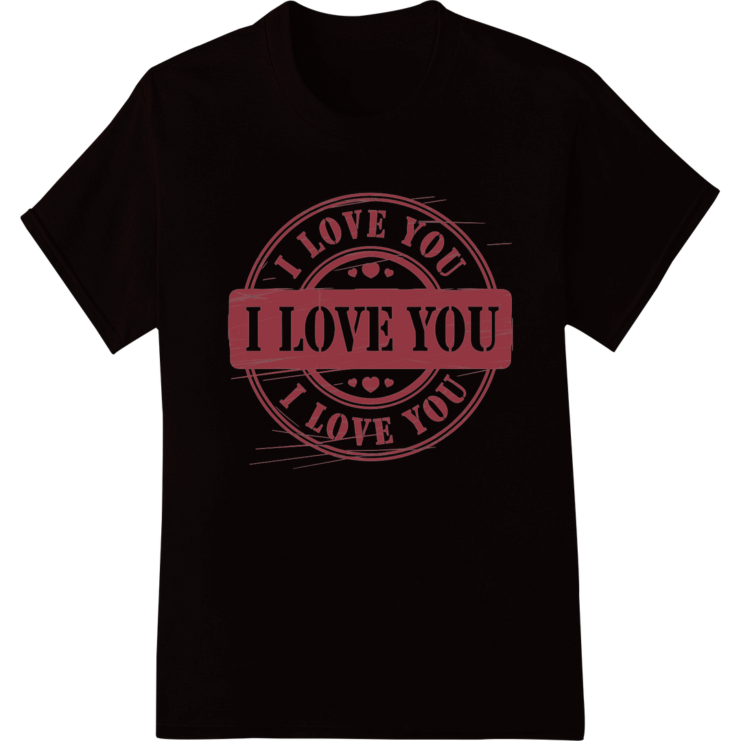 Vintage "I Love You" Stamp DTF Print Heat Transfer | Valentine on black shirt - SUPERDTF-DTF Prints-DTF Transfers-Custom DTF Prints