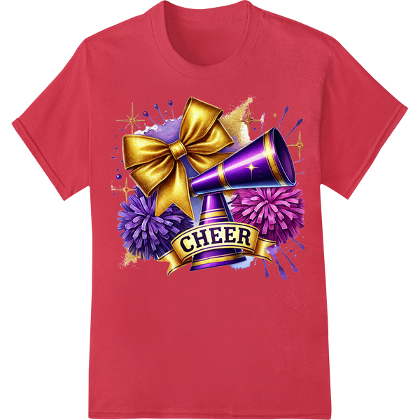 Golden Cheer: Vibrant Cheerleading Squad Spirit Print on red shirt - SUPERDTF-DTF Prints-DTF Transfers-Custom DTF Prints